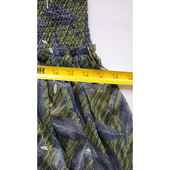 Lapis Women Strapless Sundress L Green Boho Leaf Print High Low Chiffon Festival - Picture 6 of 16